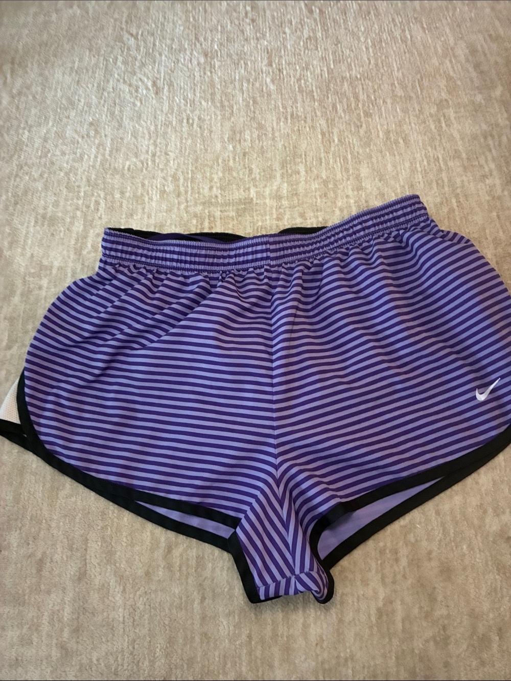 Nike Women's Purple Striped Athletic Shorts with Black Trim